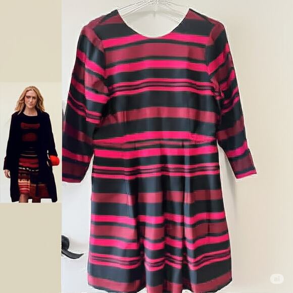 Black & Pink Striped Cocktail desk to Dinner Fit & Flare Dress As on TV  Sz 14 - Picture 1 of 11
